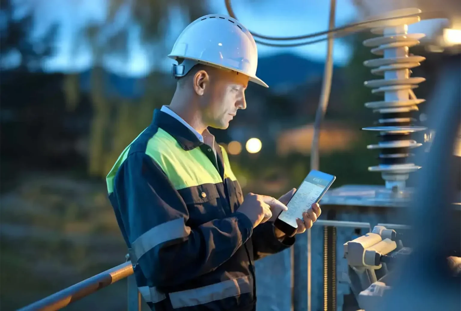 Utility technician working outdoors
